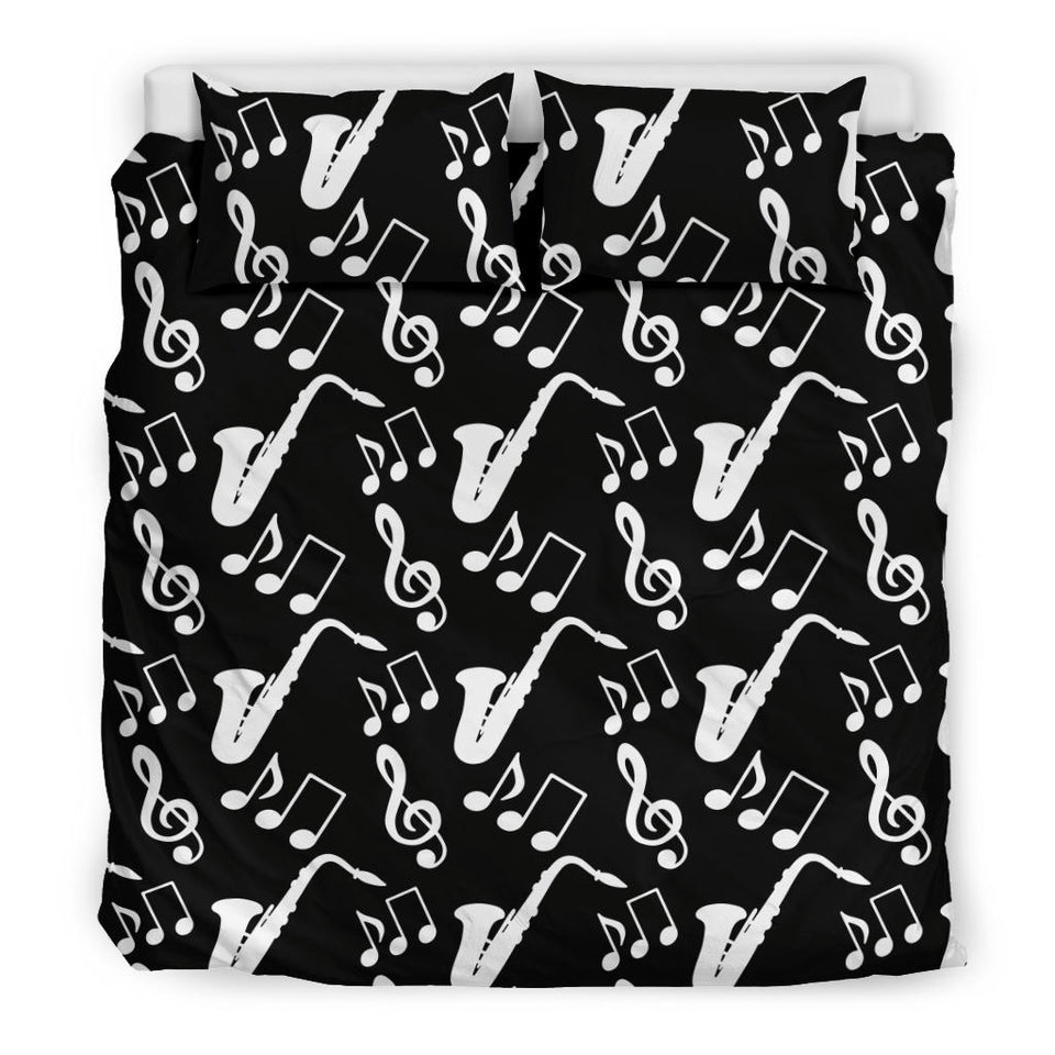 Saxophone Music Notes Treble Clef Black White Theme Bedding Set