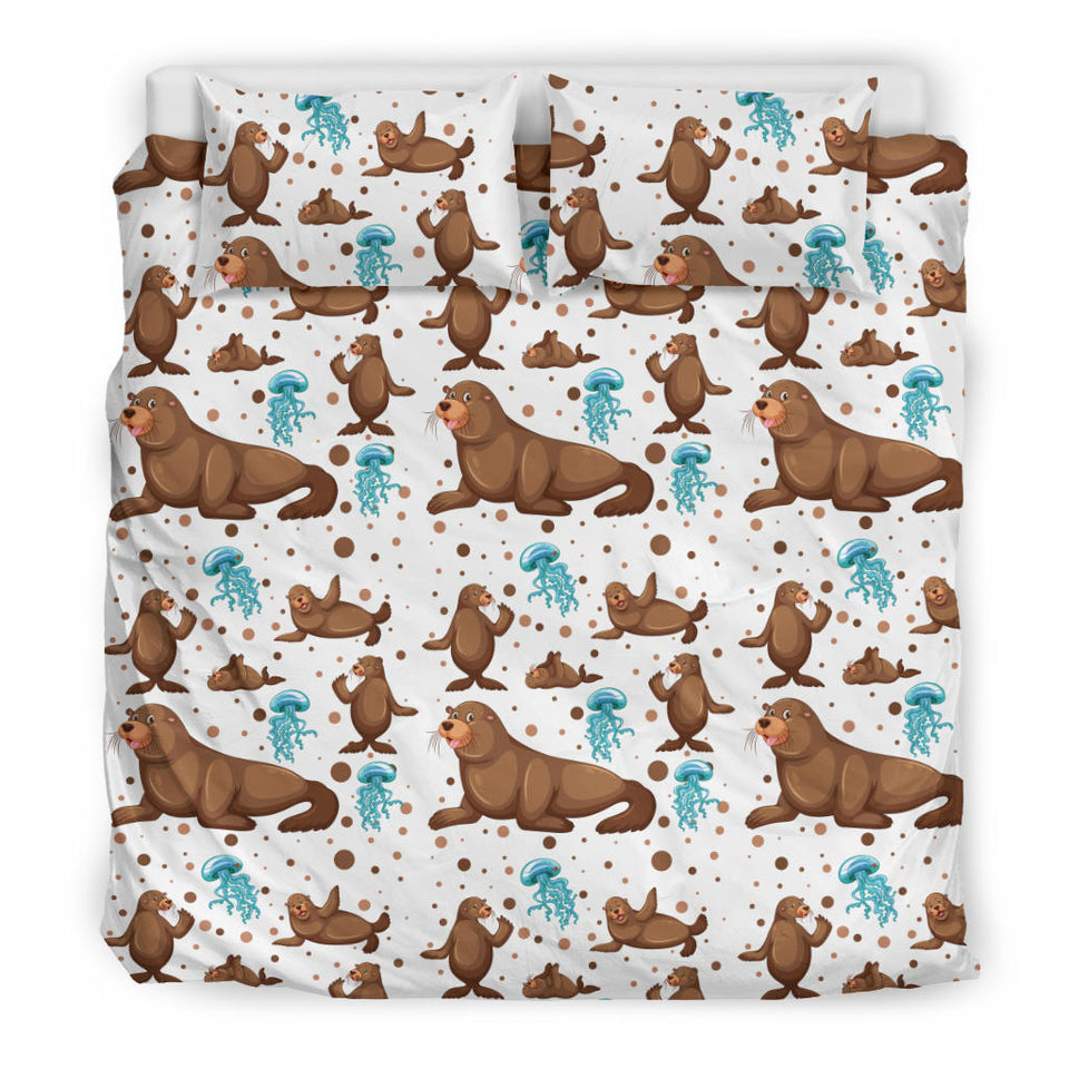 Sea Lion Seals Jellyfish Pattern Bedding Set