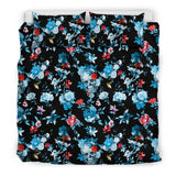 Skull Flower Roses Leave Pattern Bedding Set