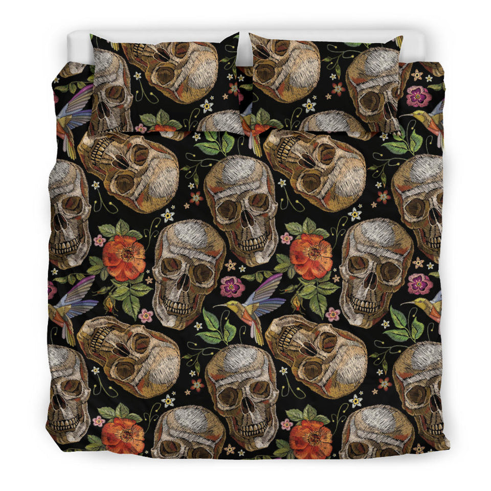 Skull Rose Humming Bird Flower Pattern Bedding Set