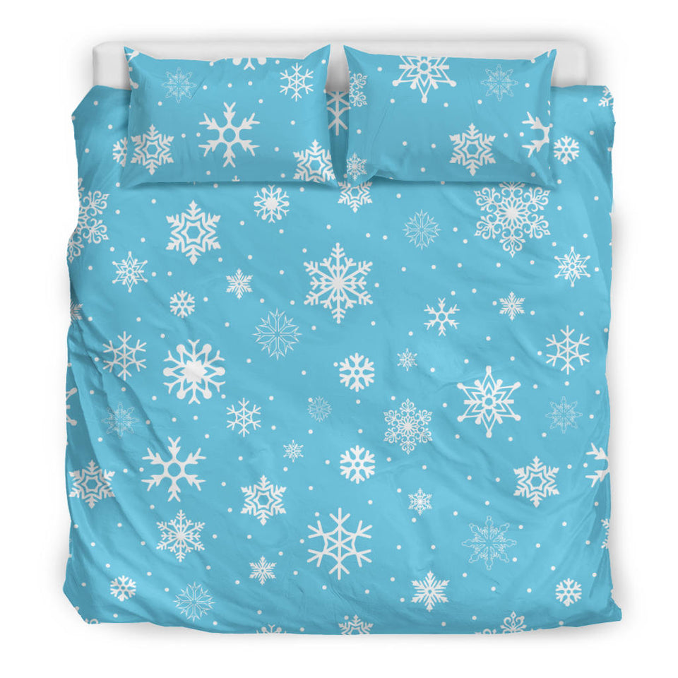 Snowflake Pattern Blue Background Bedding Set