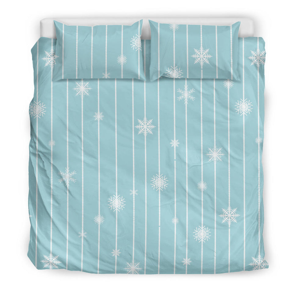 Snowflake Pattern Blue Stripe Background Bedding Set
