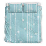 Snowflake Pattern Blue Stripe Background Bedding Set