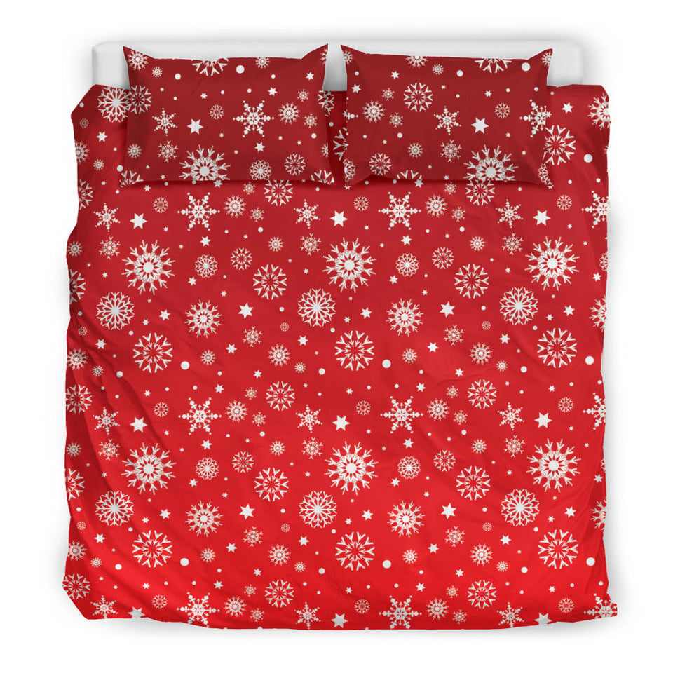 Snowflake Pattern Red Background Bedding Set