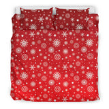 Snowflake Pattern Red Background Bedding Set