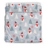 Snowman Christmas  Tree Snow Gray Background Bedding Set