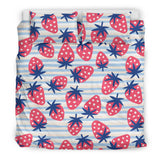 Strawberry Pattern Blue Lines Background Bedding Set