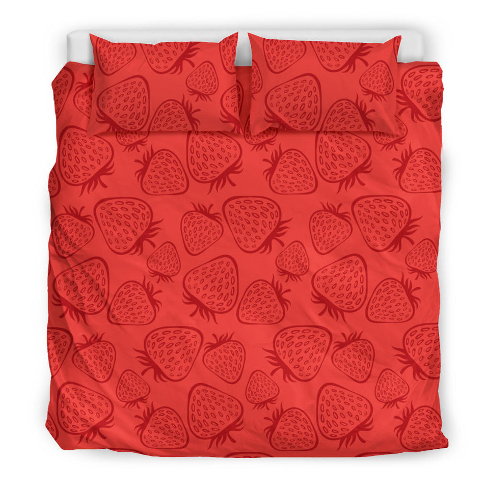Strawberry Pattern Red Background Bedding Set