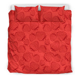 Strawberry Pattern Red Background Bedding Set