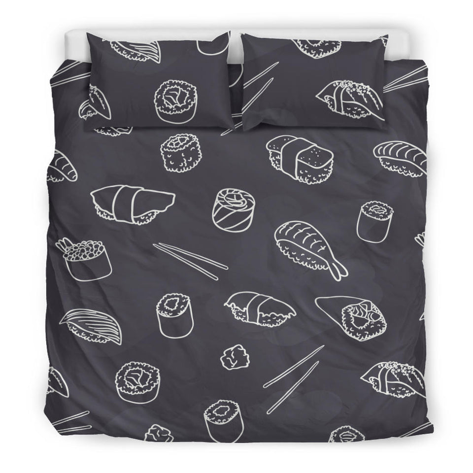 Sushi Pattern Black Background Bedding Set