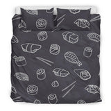 Sushi Pattern Black Background Bedding Set