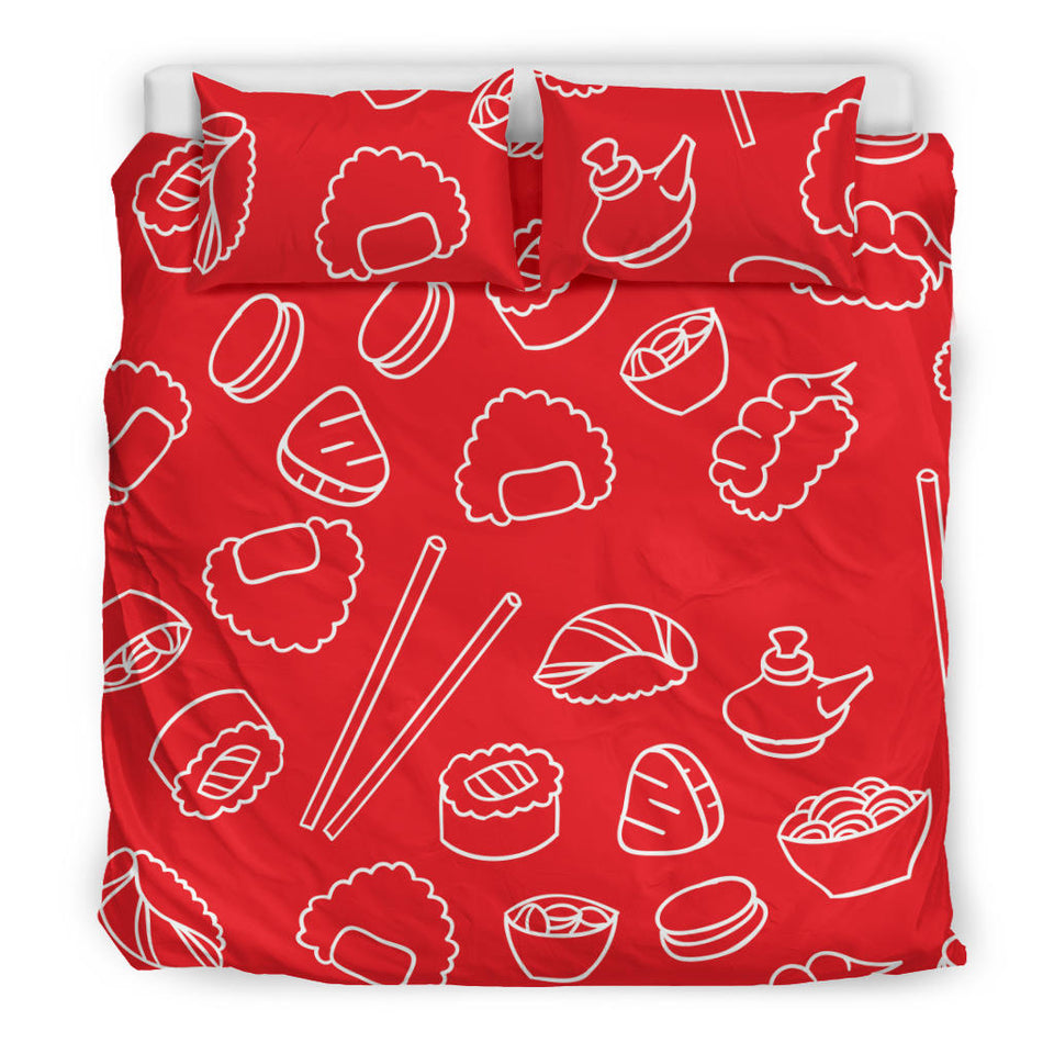Sushi Pattern Red Background Bedding Set