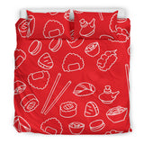 Sushi Pattern Red Background Bedding Set