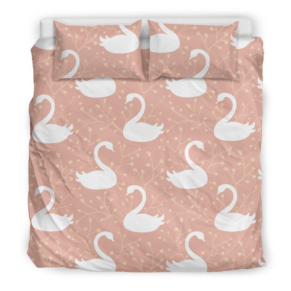 Swan Flower Light Pink Background Bedding Set