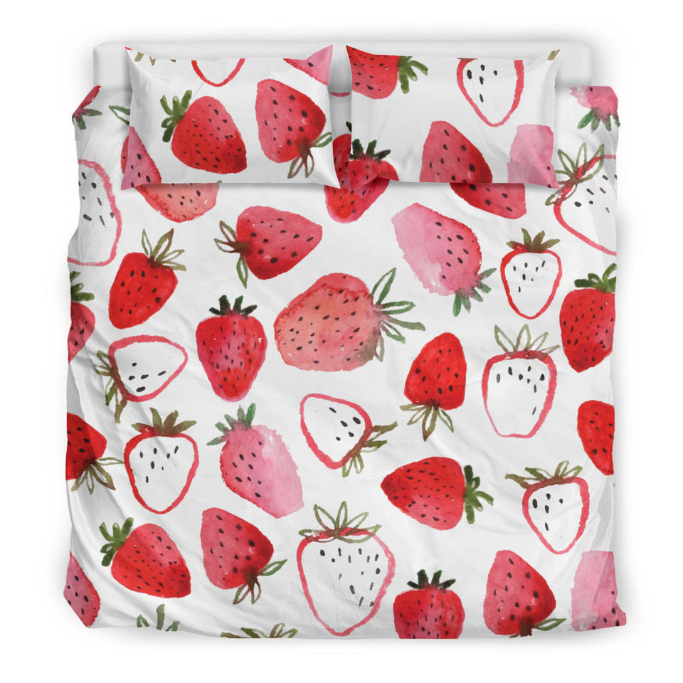Watercolor Hand Drawn Beautiful Strawberry Pattern Bedding Set