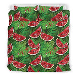 Watermelons Tropical Palm Leaves Pattern Background Bedding Set