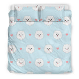 White Cute Pomeranian Pattern Bedding Set