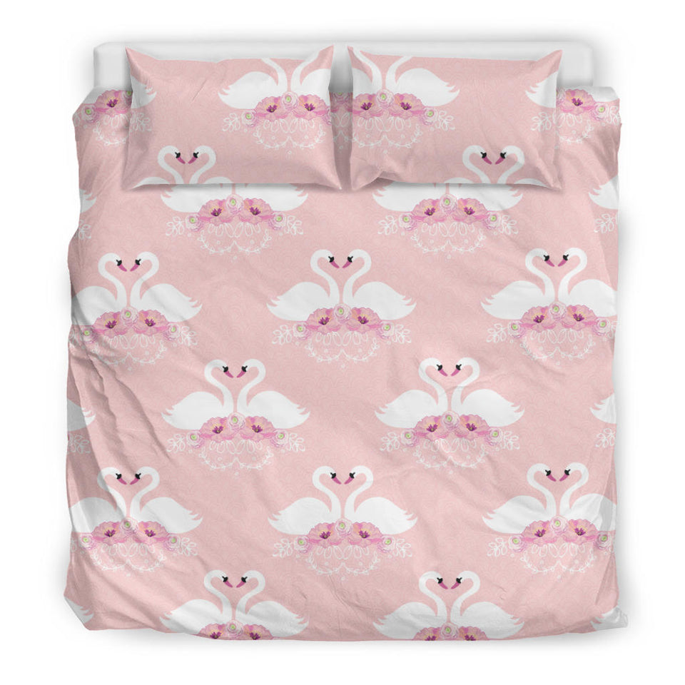 White Swan And Flower Love Pattern Bedding Set
