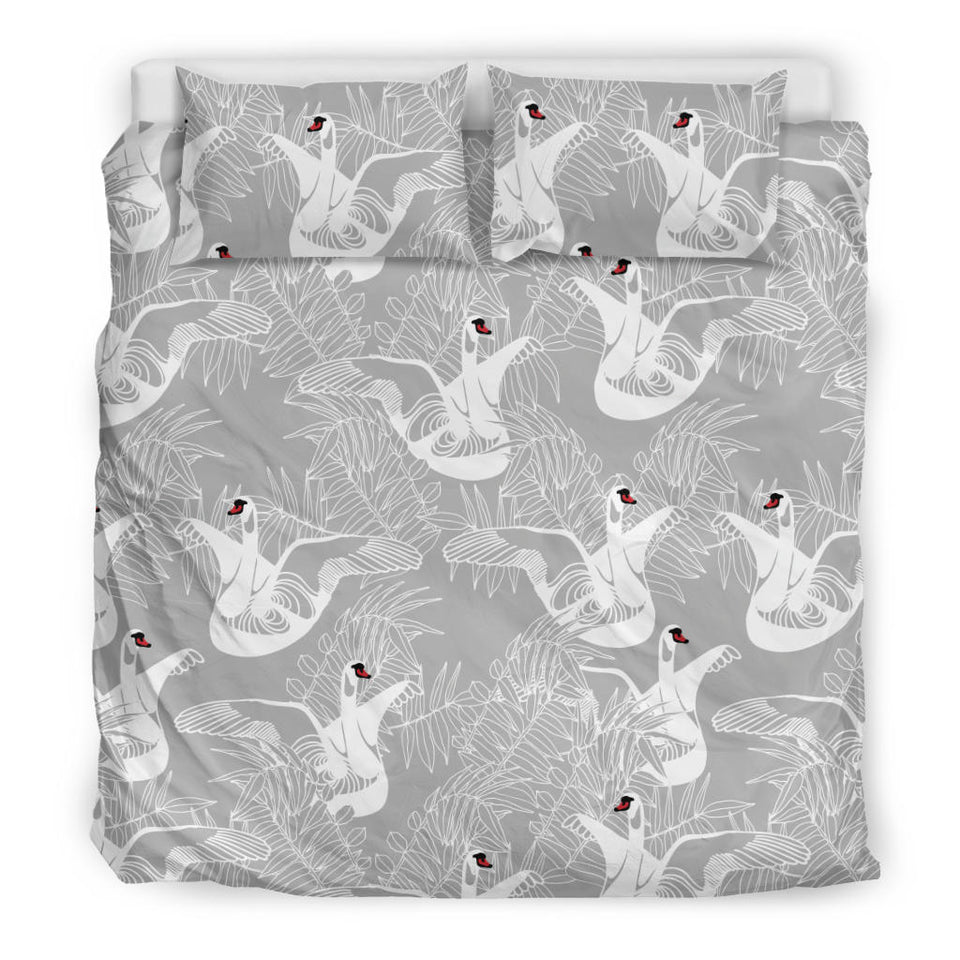 White Swan Gray Background Bedding Set