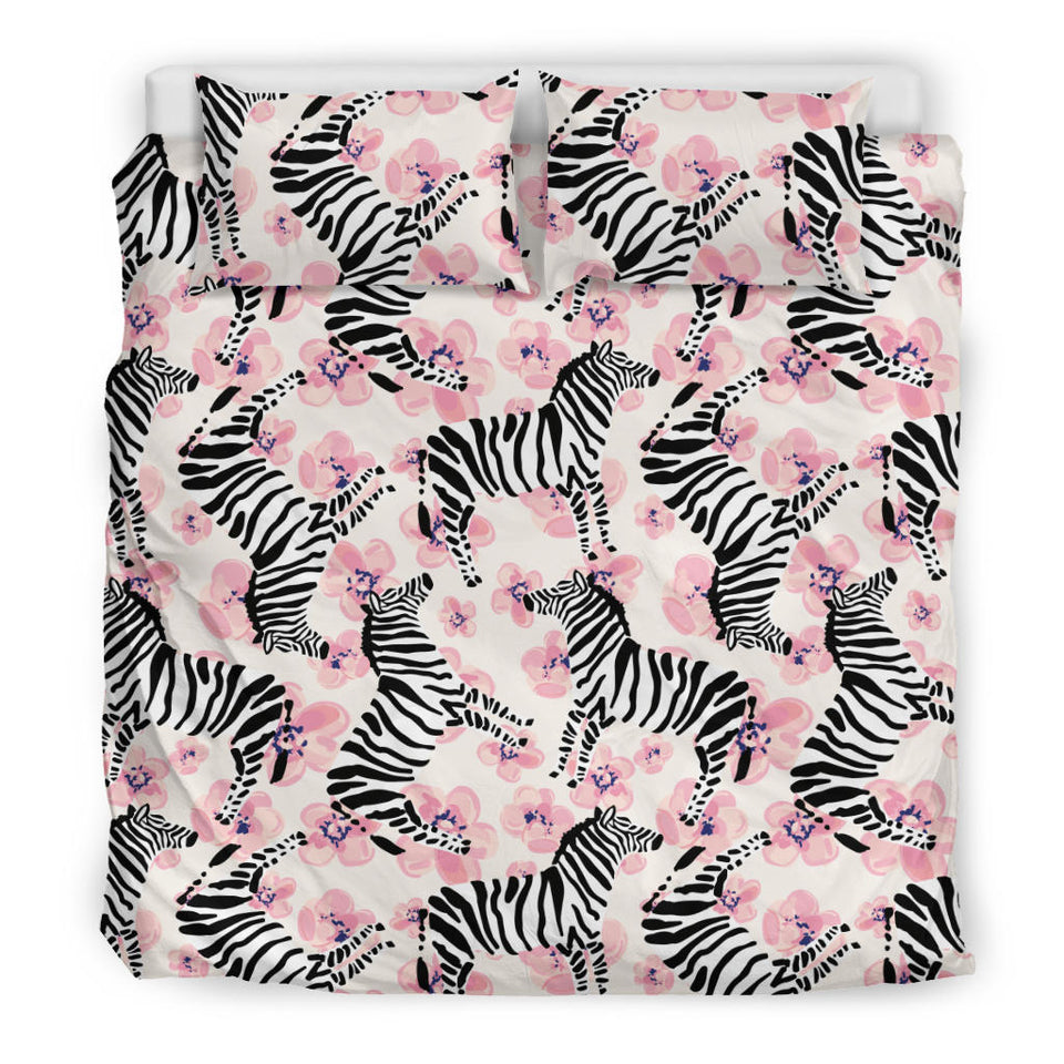 Zebra Pink Flower Background Bedding Set