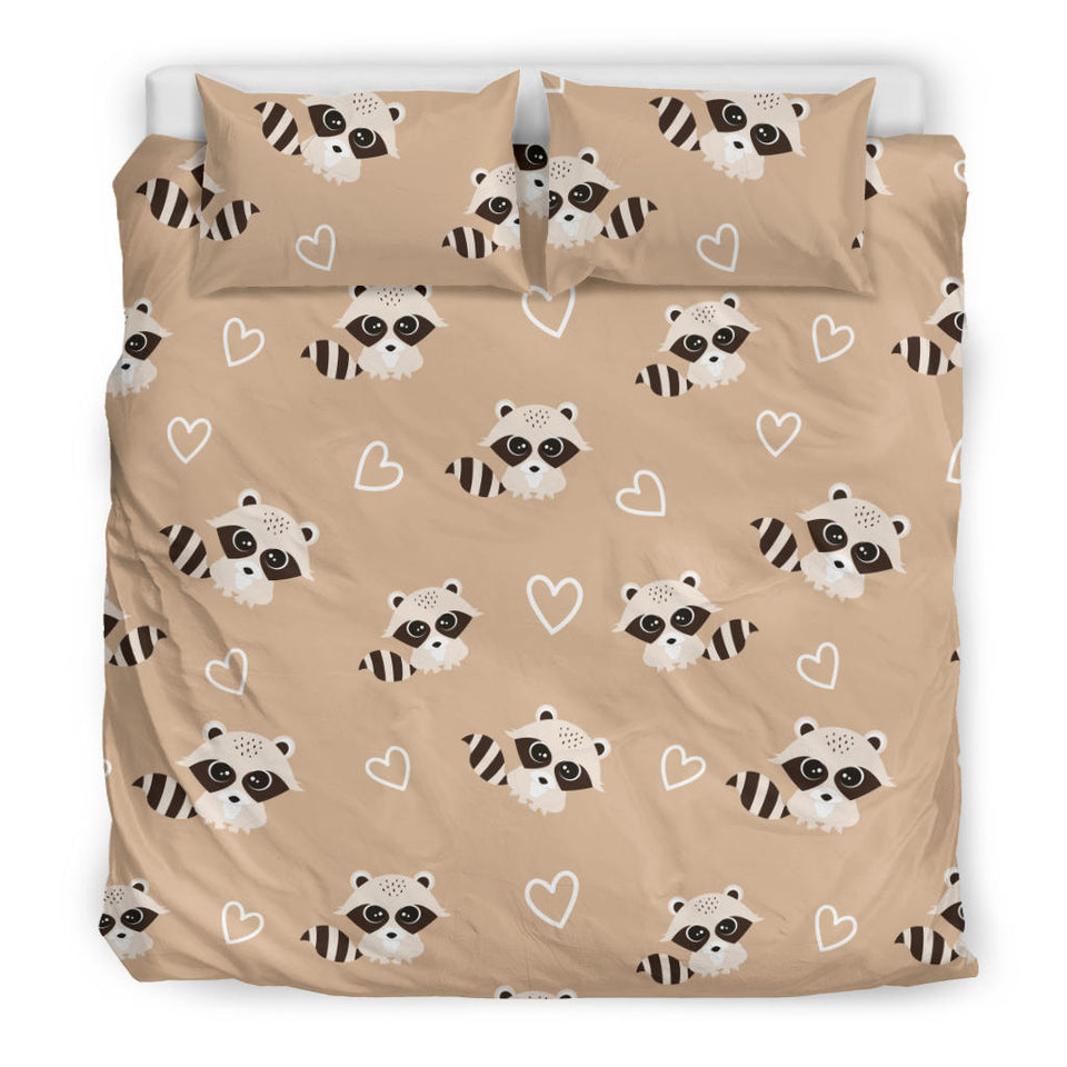 Cute Raccoon Heart Pattern Bedding Set