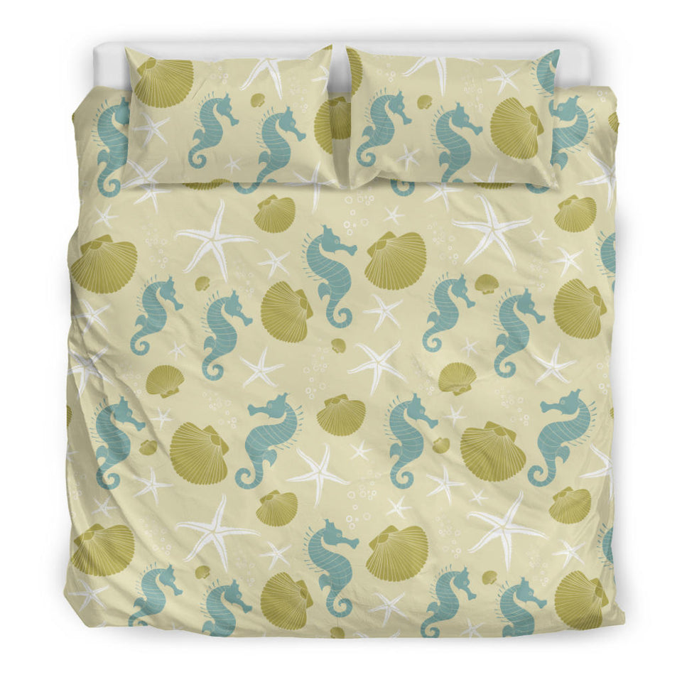 Seahorse Shell Starfish Pattern Background Bedding Set