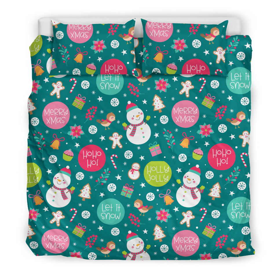 Snowman Bird Decorative Elements Christmas Pattern Bedding Set