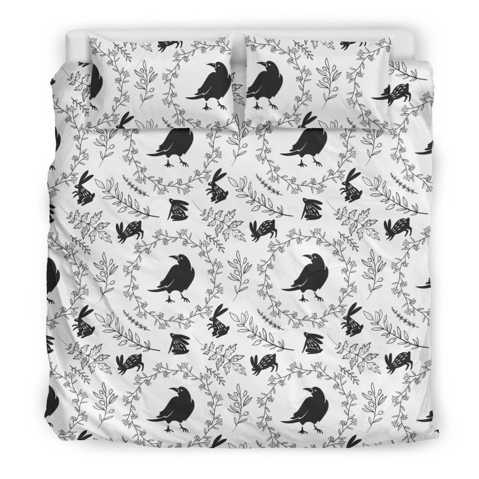 Crows Floral Wreath Rabbit Pattern Bedding Set