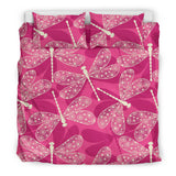 Beautiful Dragonfly Pink Background Bedding Set