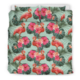 Beautiful Flamingo Tropical Palm Leaves Hibiscus Pateern Background Bedding Set