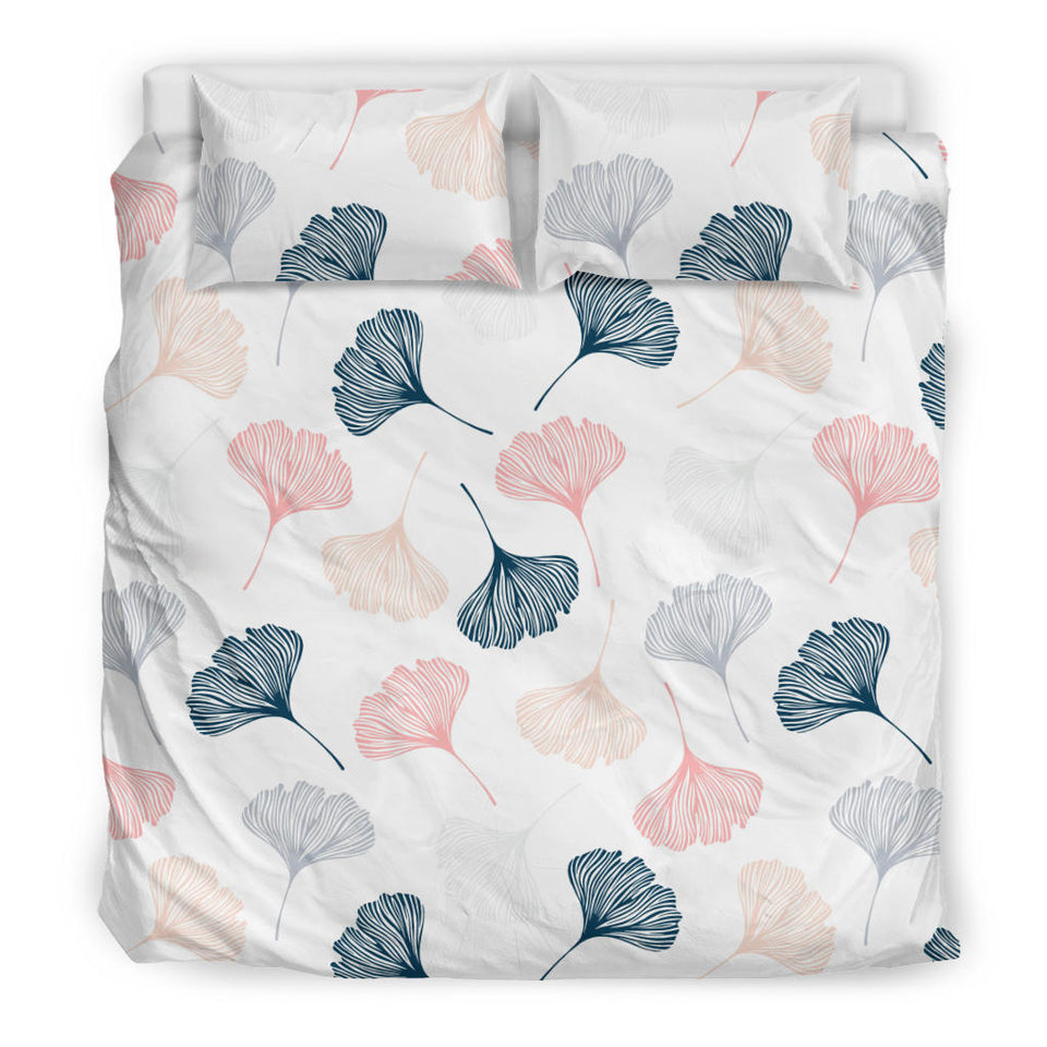 Black Gray Cream Coral Ginkgo Leaves Pattern Bedding Set