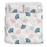 Black Gray Cream Coral Ginkgo Leaves Pattern Bedding Set