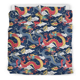 Blue Red Dragon Cloud Pattern Bedding Set