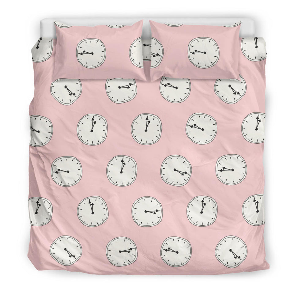 Clock Pattern Pink Blackground Bedding Set