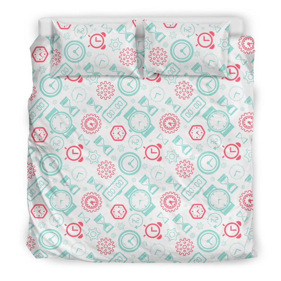 Clock Time Pattern Blackground Bedding Set
