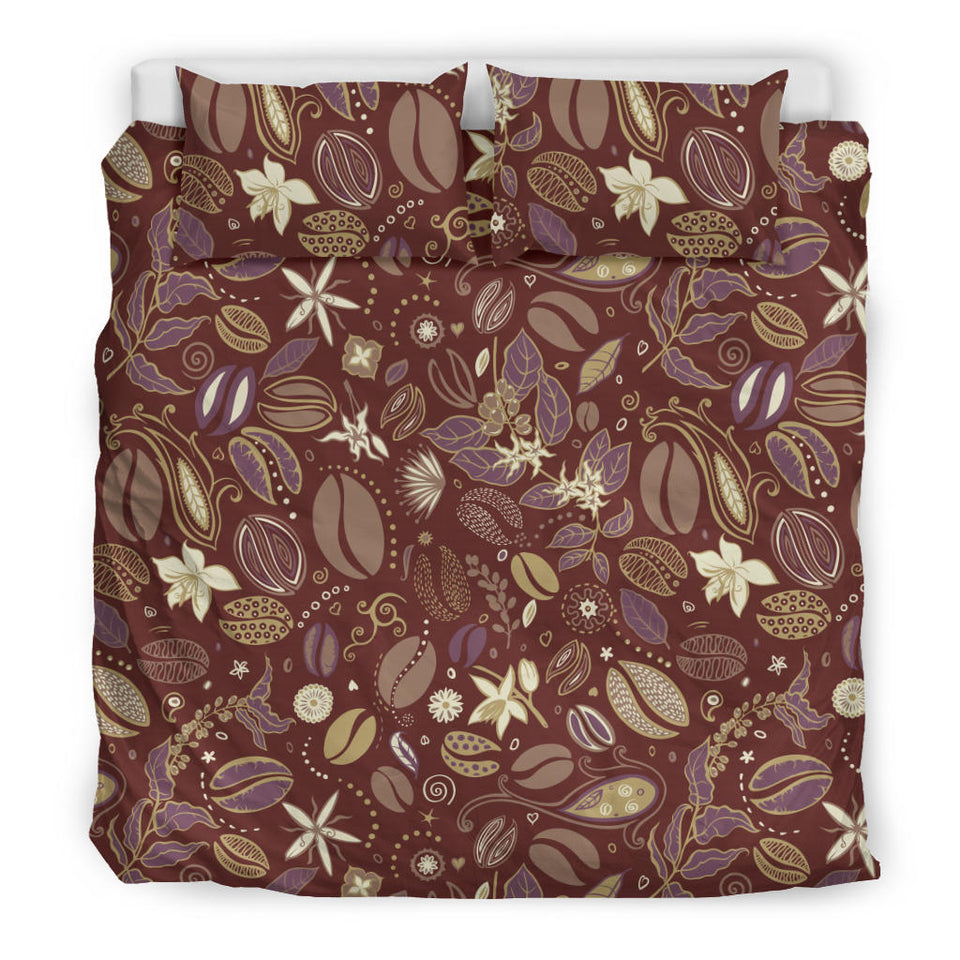 Coffee Bean Flower Pattern Bedding Set