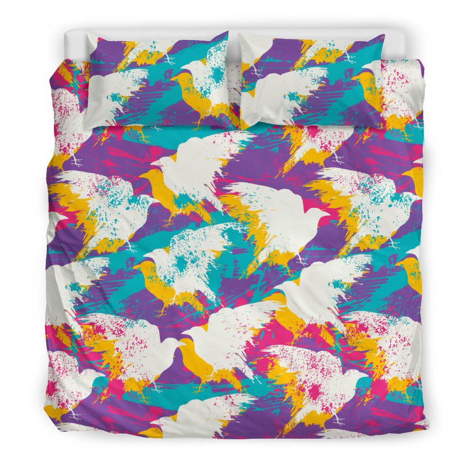 Colorful Crow Illustration Pattern Bedding Set