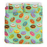 Colorful Donut Pattern Green Background Bedding Set