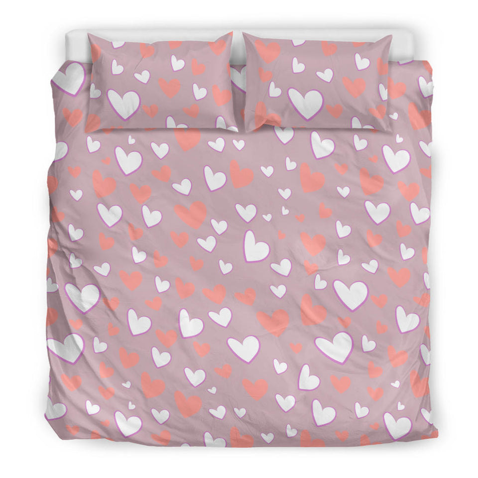 Coral White Heart Pattern Bedding Set