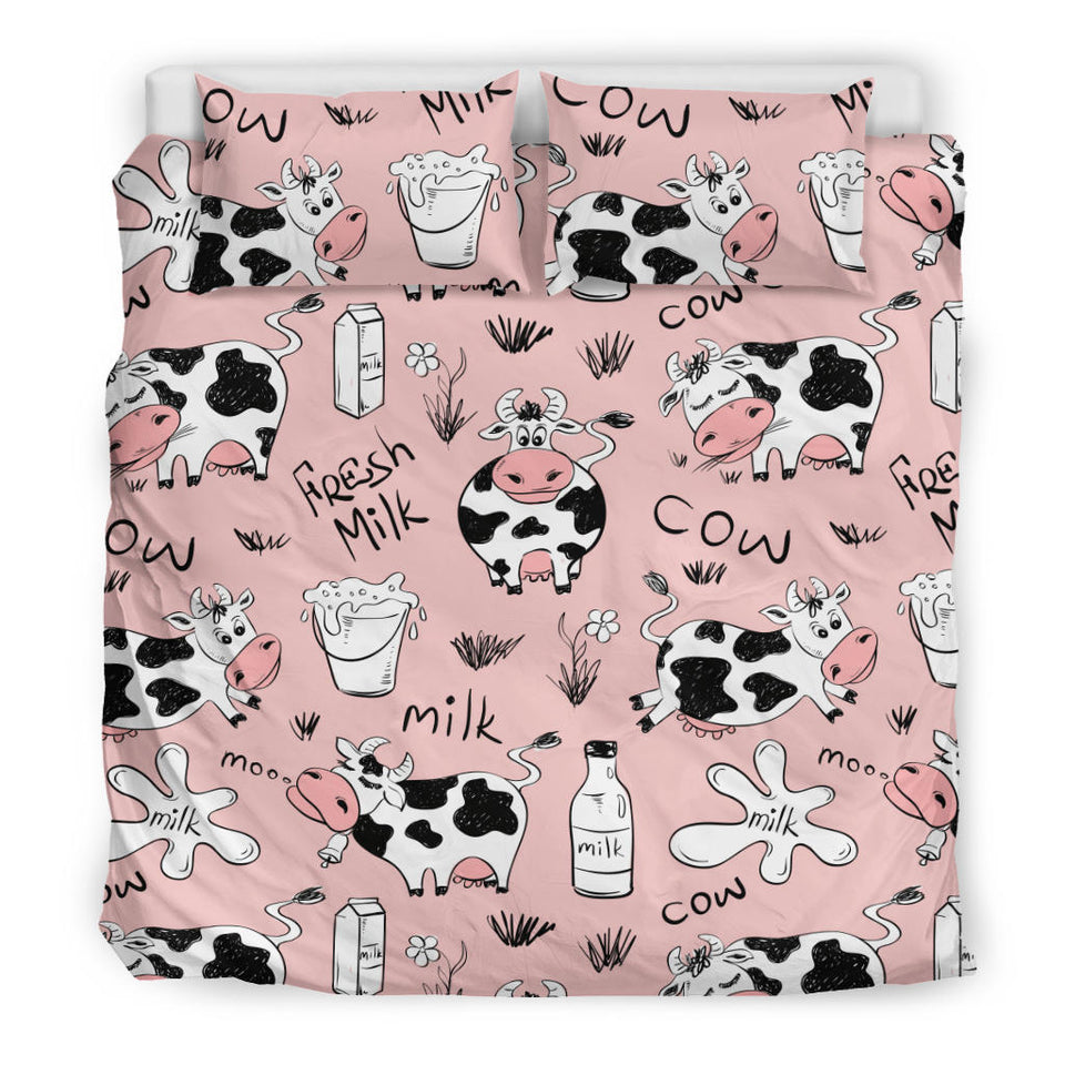 Cows Milk Product Pink Background Bedding Set