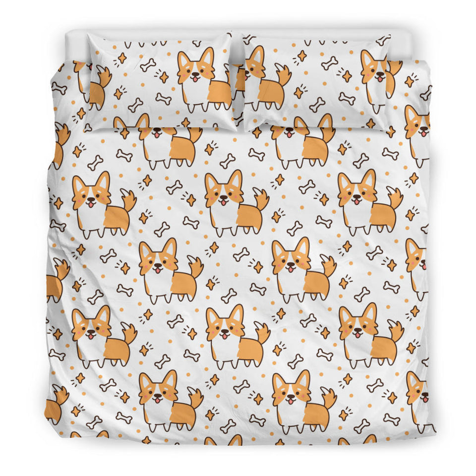 Cute Corgi Heart Star Bone Pattern Bedding Set