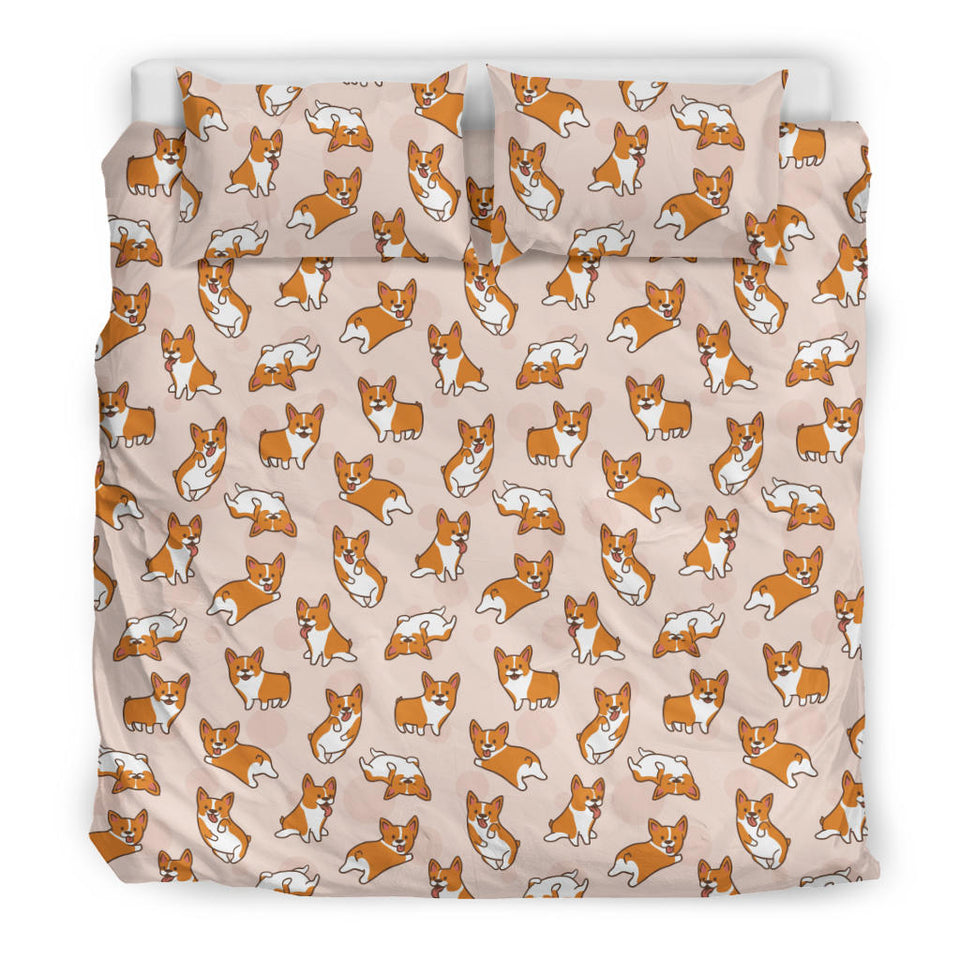 Cute Corgis Pattern Pink Background Bedding Set