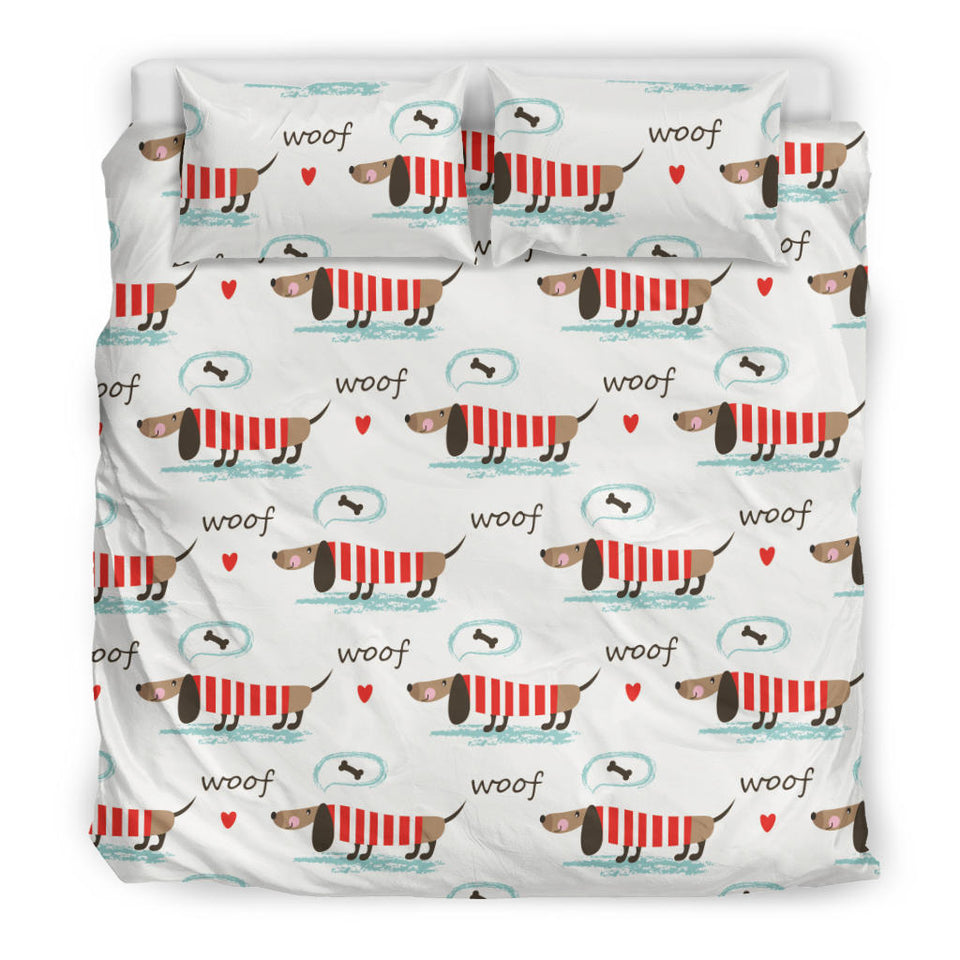 Cute Dachshund Bone Pattern Bedding Set