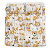Cute Dog Corgi Striped Background Pattern Bedding Set