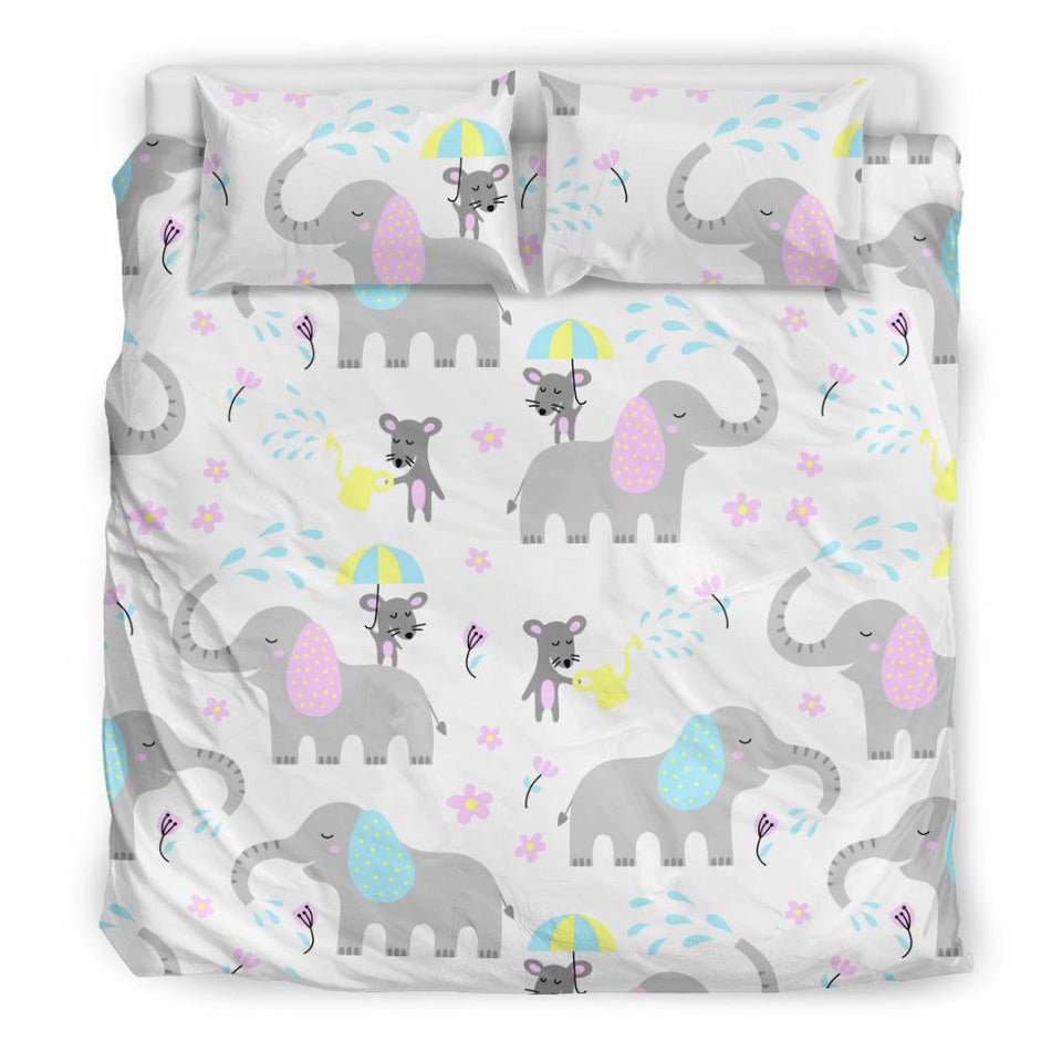 Cute Elephant Mouse Pattern Bedding Set
