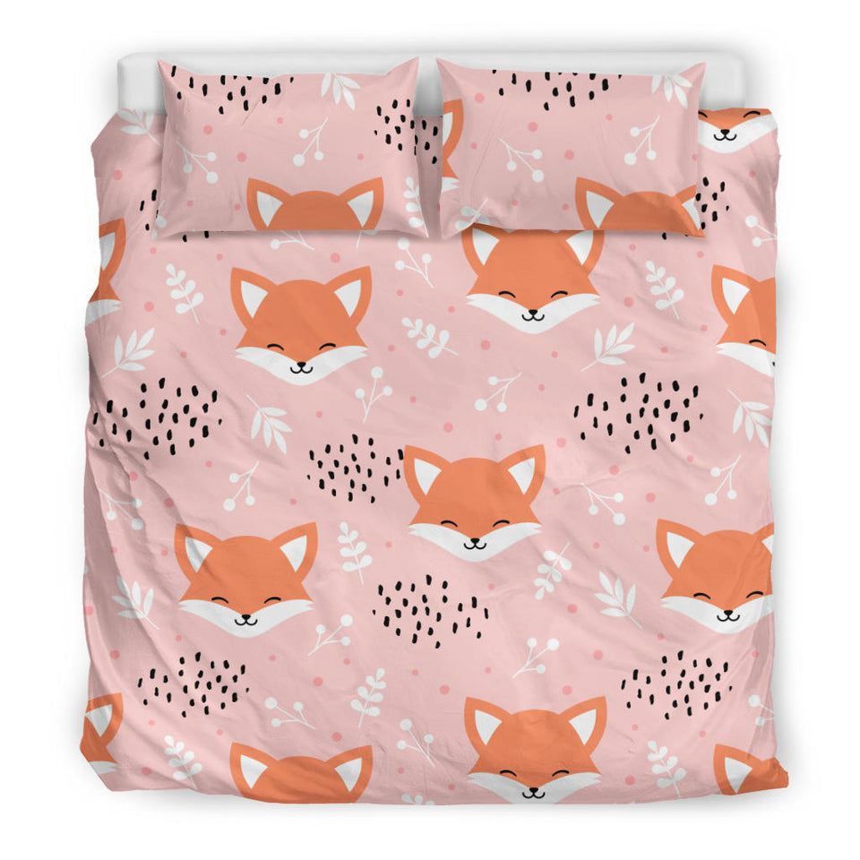 Cute Fox Pattern Pink Background Bedding Set