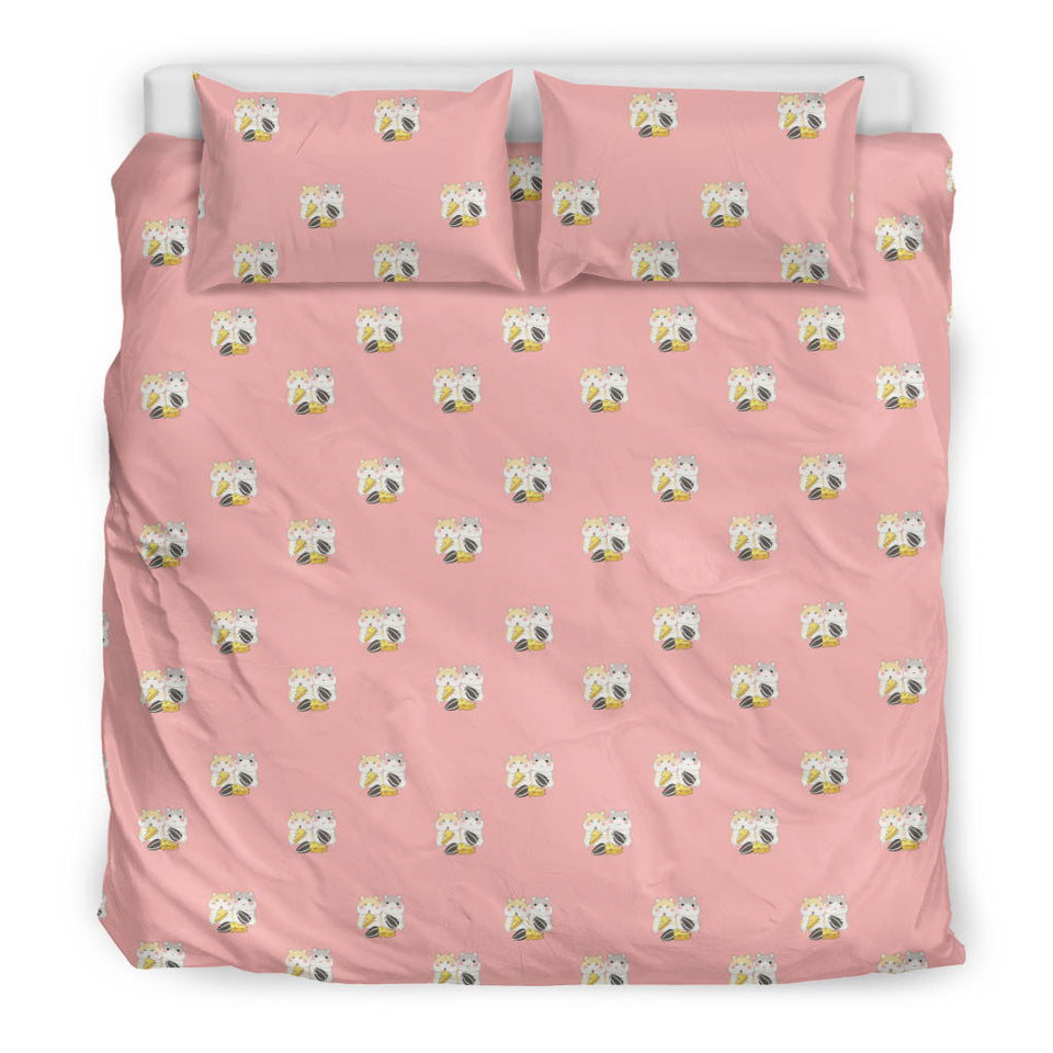 Cute Hamster Cheese Pattern Pink Background Bedding Set