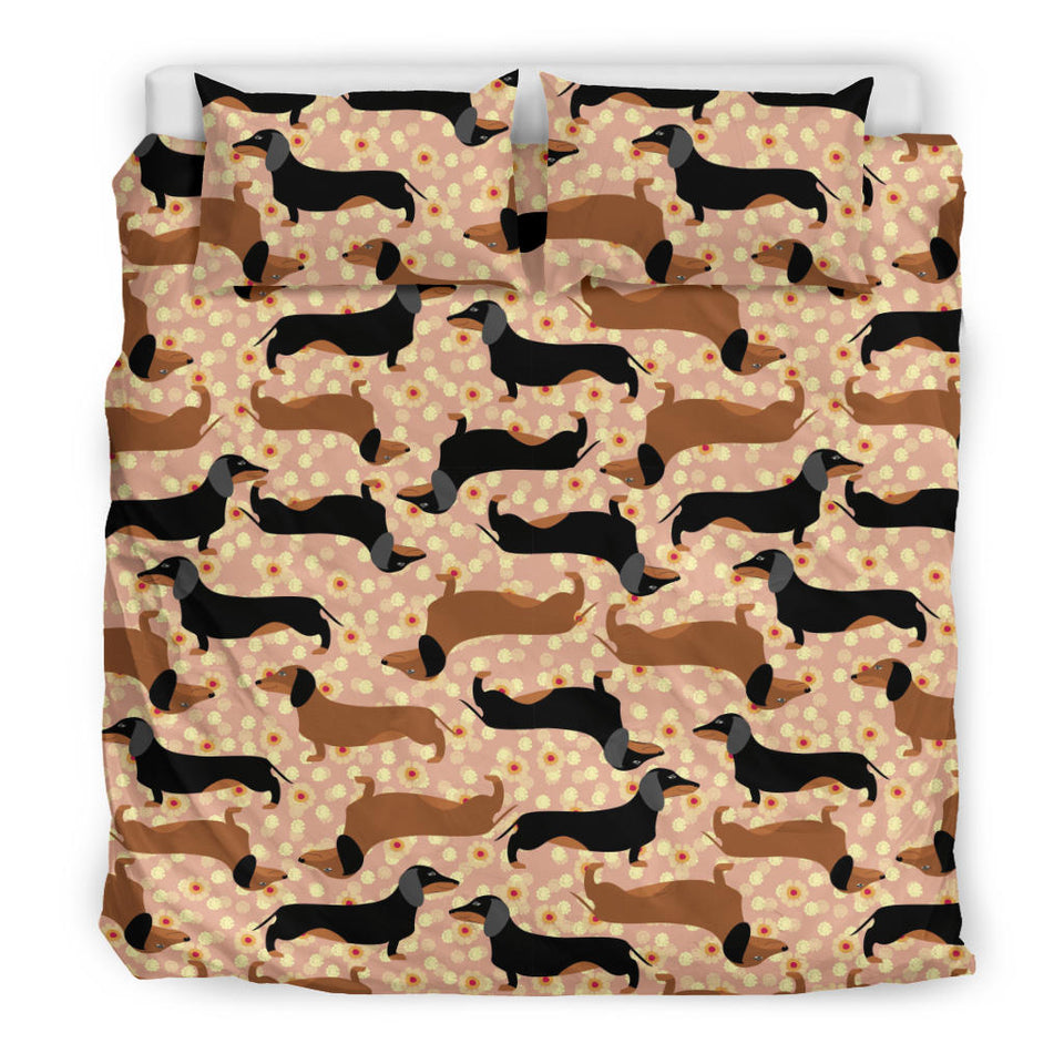 Dachshund Floral Background Bedding Set