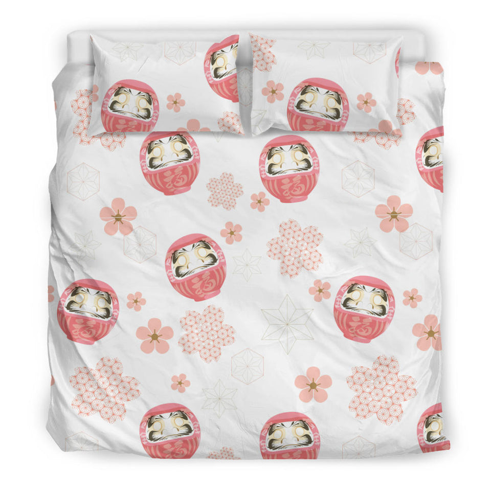 Daruma Japanese Wooden Doll Cherry Blossom Flower Pattern Bedding Set