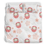 Daruma Japanese Wooden Doll Cherry Blossom Flower Pattern Bedding Set